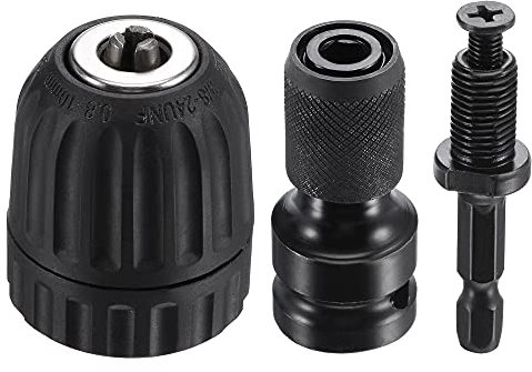sourcing map Keyless Drill Chuck 0.8-10mm Capacity 3/8-24UNF Thread with Hex Shank Adapter, 1/2 Quick Release Socket Square Converter for Impact Ratchet Wrenches