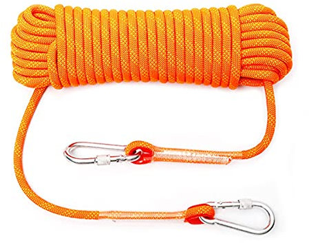 QHY Corde D’Escalade en Rappel Auxiliaire en Polyester/Nylon 10mm avec Mousqueton À Verrouillage Corde De Survie À Usages Multiples Et Ultra-résistante (Color : Orange, Size : 10m*10mm)