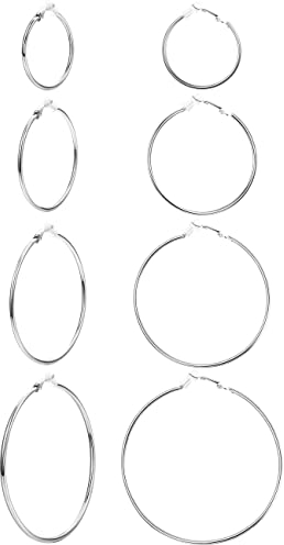 JeweBella 4 Paia Orecchini a Cerchio Grande in Acciaio Inossidabile Orecchini Donna Cerchio Argento Set Orecchini Anallergici Donna 30/40/50/60mm