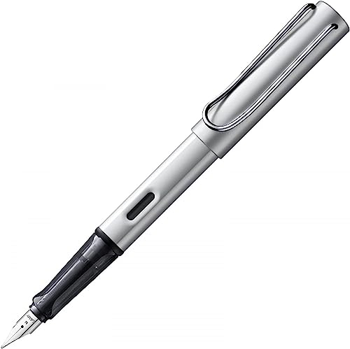 Lamy AL-star whitesilver Füller – Füllhalter mit ergonomischem Griff & polierter Stahlfeder in Strichbreite F – leichtes Aluminiumgehäuse – inkl. Tintenpatrone T 10 blau – Rechtshänder