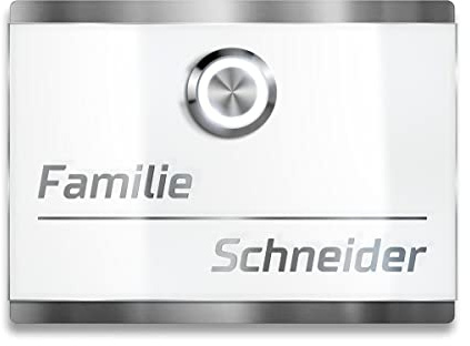 Metzler Edelstahl Türklingel in weiß - Grundplatte aus V2A Edelstahl inkl. Gravur - LED-Klingeltaster - Verkehrsweiß RAL 9016 - Größe: 11 x 8 cm