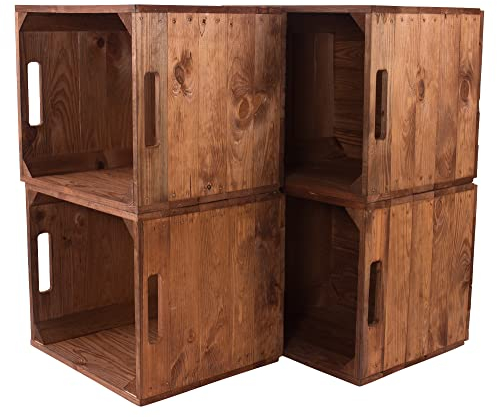 4 Kisten für Kallax Regale Fachelement aus Holz für Regale - auch einzeln schöne Deko - 32x37,5x32,5cm (Used Farbton)