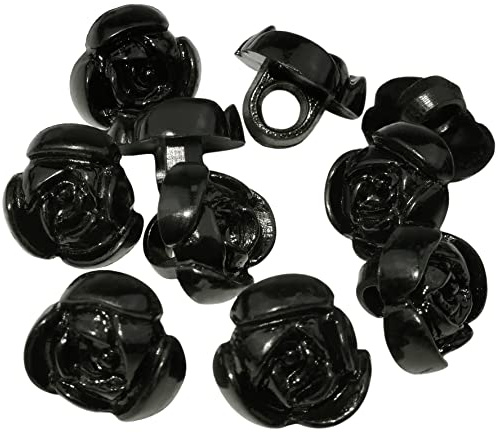 AERZETIX - C56577 - Satz von 10 Knöpfe zum nähen in form blume 10x11x8 mm - farbe schwarz - öffnung 3 mm - aus kunststoff - kurzwaren herstellung von kleidung von hand nähen