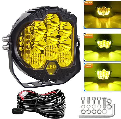 RIGIDON 1x Rund Led Arbeitsscheinwerfer mit 12V kabelbaum kit, 7 Zoll 75W 7500 Lumen led lichtleiste, Wasserdicht offroad beleuchtung für Auto ATV LKW Traktor 4x4, led nebelscheinwerfer 3000k gelb