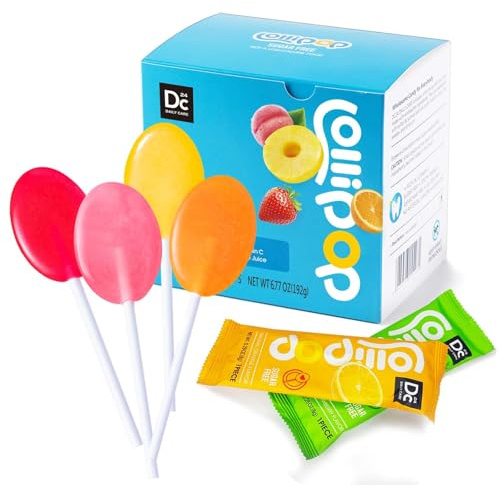 DC24 DAILY CARE Sucettes sans sucre avec vitamine C, sucettes saines avec xylitol, bonbons durs à saveur de fruits assortis pour les enfants, sans OGM, sans gluten, 24 pièces