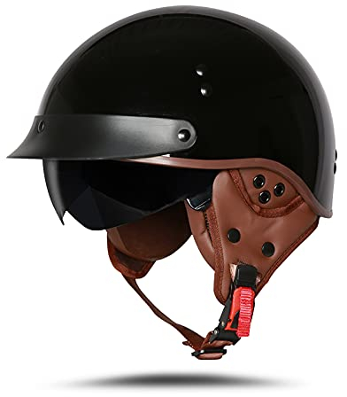 BOSERMEM Motorradhelm Mit Schutzbrille DOT/ECE-Zugelassen, Jethelm Roller-Scooter-Moped-Mofa-Chopper-Vintage Helm (Helles Schwarz, XL 61-62cm), T535