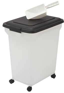 Iris Ohyama Airtight Dog Food Storage Container with Wheels, 45L/15kg, Black, Hermetic Seal, Plastic Food Bin with Lid, For Pet Food, Cat Food, Dry Food, Treats, Kibble Box, BPA Free, ATS-L