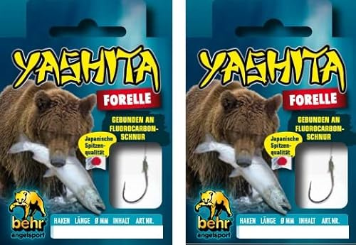 Set: 2 Packungen gebundene Haken Forellenhaken, Allroundhaken, Wurmhaken (16 Stück) an Fluoro-Carbon Schnur, Hakengröße & Typ nach Auswahl von Behr Vorfach (Forellenhaken Hakengröße #8)