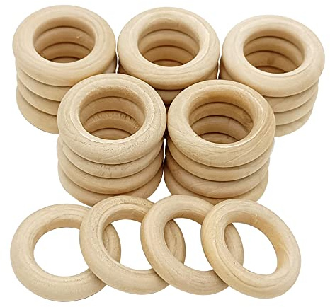 YDHfdc Holz Ringe Natur 24 Stück Natürliche Holzringe Zum Basteln Holzringe Anhänger Anschlüsse für Handwerk, Makramee, DIY, Heimdekoration, Schmuckherstellung - 30mm