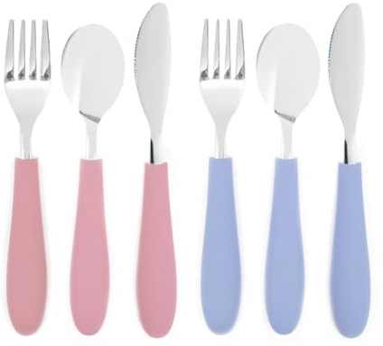 Elk and Friends Kids/Toddler Silverware with Silicone Handles | 6pcs | Kids Utensils | Stainless Steel Cutlery | Spoons, Forks + Knives | Childrens Flatware | Dishwasher Safe | 4+ Years