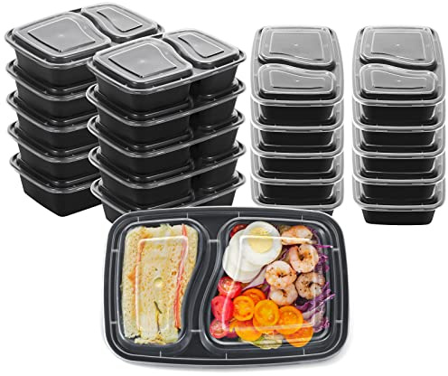 ZENG [20er Pack] Meal Prep Boxen, 2 Fach 1000ML Essensbox Wiederverwendbar BPA Frei Lunchbox mit Deckel Mikrowellengeschirr Spülmaschinenfest Luftdichter Deckelverschluss Mealprepdosen