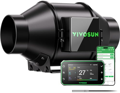 VIVOSUN Ventilateur en ligne 100 mm 330 m³/h AeroZesh G4 avec moteur EC et GrowHub E42A+, contrôle VPD, WiFi/App, ventilation pour tentes de culture, refroidissement et hydroponie