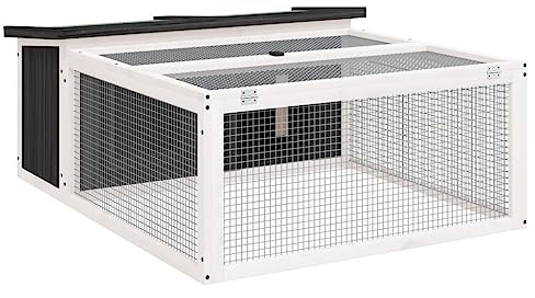 vidaXL Conejera, Jaula de Conejos, Corral para Mascotas Pequeñas, Caseta Exterior de Jardín, Madera Maciza de Pino Gris 117,5x97x47,5 cm