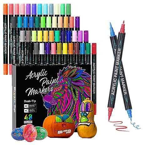 TrendGate 48 Farben Acrylstifte für Steine Wasserfest, Doppelspitzen Stifte Steine Bemalen Wasserfest, Acrylstifte für Holz, Leinwand, Glas, Papier, Keramik, Ostereier, Deko, DIY Fotoalben, usw.