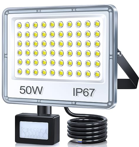 TASINUO LED Security Lights Outdoor Motion Sensor 50W 5000LM 1 Pack | 6500K Daylight PIR Security Light, IP67 Waterproof Flood Lights Outdoor Motion Sensor for Garden Patio Loft Yard Entrance