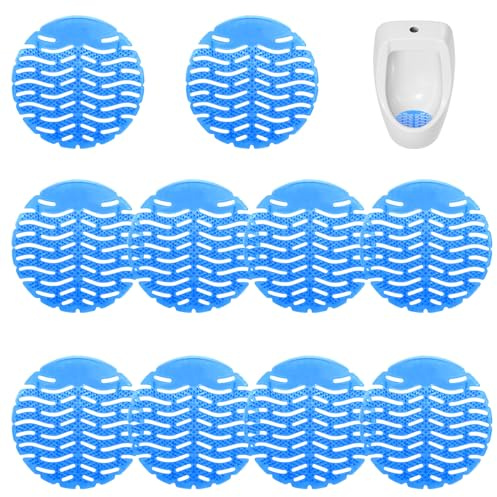 Omevett Lot de 10 tapis d'urinoir parfumés anti-éclaboussures pour salle de bain, bureau, écoles, restaurants, toilettes publiques (bleu)