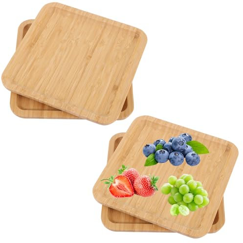 FWEEK 4 Stück Bambus-Tablett, 20x20x2cm Quadratisch, Serviertablett für Küche, Essen, Geschirr, Abendessen, Party