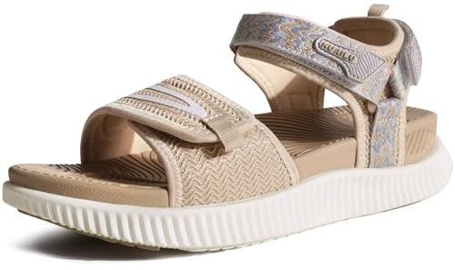 KuaiLu Womens Orthopedic Walking Sandals Plantar Fasciitis Arch Support Ladies Recovery Sport Outdoor Travel Sandles Open Toe Thick Athletic Cushion Foam Sandals Adjustable Strap Beige Size 4