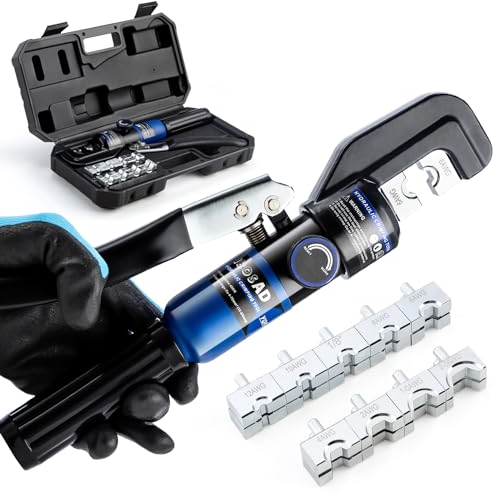 IBOSAD 1/8” Wire Rope Crimping Tool,Hand Operated Hydraulic Crimping Tool Range 12 AWG-2/0 AWG for Cable Lugs Hydraulic Crimping Crimper Wire Terminal Lug Tool with 9 Pairs of Dies