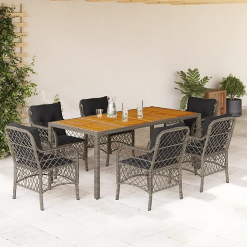 Gaseeto Gartenmöbel Set Aluminium 6 Personen Sitzgruppe Garten 6 Personen alu Gartenmöbel Set 6 stühle mit Tisch Gartenmöbel Essgruppe Sitzgarnitur mit Kissen-Grau-7-tlg