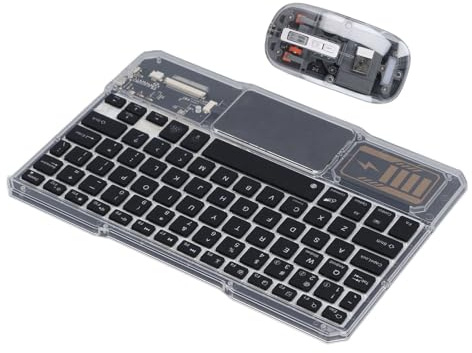 Ensemble Clavier et Souris Bluetooth, Ensemble Clavier et Souris sans Fil Compact et Rechargeable, Coque Transparente avec 7 Lumières Respiratoires, pour Windows, iOS, Android
