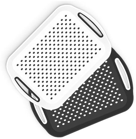 Marco Paul - Bandeja rectangular antideslizante superior e inferior de plástico, bandeja de servir cena/bebidas con superficie de goma de alto agarre, asas de fácil agarre, bandeja de cama (blanco)