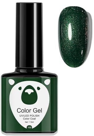 Glitter Green Gel Nail Polish, Dark Green Emerald Green Gel Polish, Sparkling Shimmer Long Lasting Soak off LED/UV Lamp Manicure Nail Varnish for Christmas Women Nail Art Salon DIY Home