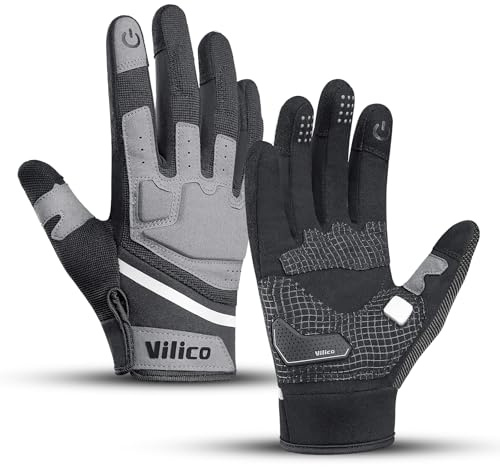 Vilico Motorradhandschuhe Sommer, Touchscreen Handschuhe für Fahrrad & Outdoor Sport, Atmungsaktive Schutz Handschuhe für Motorradfahren, Radfahren und Training-Grau,Größe L