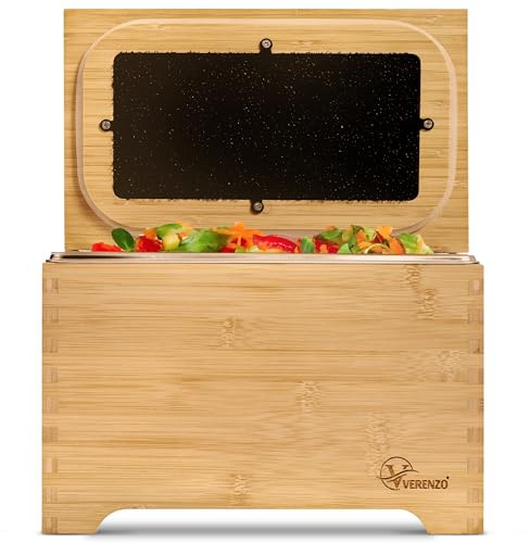 VERENZO® Poubelle Compost Cuisine Bio Hermétique Anti-Odeur & Filtre Charbon-Bac à Déchets et Recyclage Organique-Composteur Cuisine Pour Biodéchets-Bambou-Seau Alimentaire Bois-Poubelles à Compost-4L