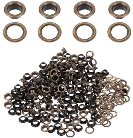 JIYIN 200 Sets Metallösen 5 mm, Grommet Werkzeug Kit Ösen Scheiben Eyelet Ösen Werkzeug Ösen für planen Ösenzange für Schuhe Kleidung Leder Stoff Planen,Bronze (6mm)