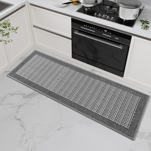 SIXHOME 50 * 180 Küchenteppich Waschbar Sisaloptik Gewebte Teppich Küche rutschfest Saugfähig Teppich Läufer Grau