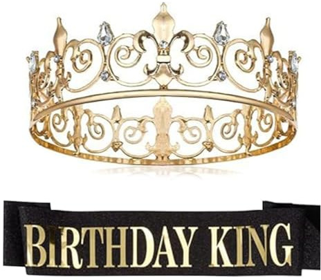 Corona de cumpleaños, banda de rey para hombre, con purpurina, con diamantes de imitación, corona, sombrero de fiesta de cumpleaños para hombre