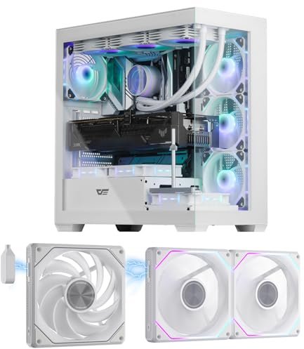 darkFlash DS900 ATX Full View Dual Tempered Glass PC Case+4 Pcs PWM ARGB Fans & G16 3 Pack 120MM Magnetic ARGB PWM PC Case Fans(White)