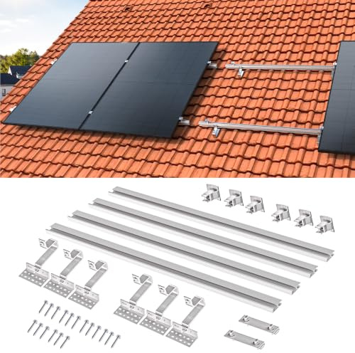 ALLDREI® Balkonkraftwerk Halterung für Ziegeldach Solarpanel - Komplettset Halterung Solarmodul für 28-46mm dicke Module, Solar Halterung mit Photovoltaik Dachhaken für 2 PV-Module, 0% MwSt.
