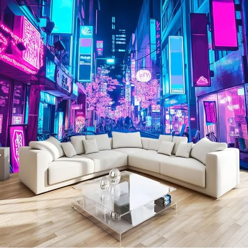 Color Neón Fotomurales Decorativos Pared paisaje de la calle de la ciudad Papel Pintado 200x140 cm Murales Pared HD Moderno 3D Impresión Del Arte Oficina Tv De Fondo Fotomurales