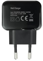 Cargador de Pared USB 5V 2.4A Negro, Compacto y Ligero, Ideal para Cargar Dispositivos móviles y Accesorios electrónicos.
