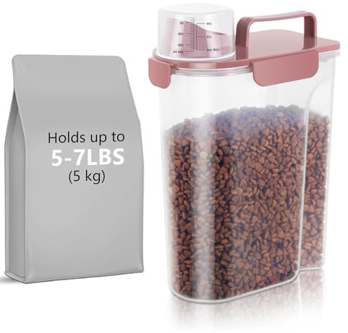 LEAWALK 5-7Lbs Airtight Pet Storage Container For Cat Dog Bird Food and Keep Fresh, Translucent Body,Upgraded large nozzle for easy pouring With handle design Easy to carry when going out-pink
