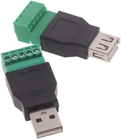 Comforty USB Schraubanschluss USB Terminal Adapter Konverter, USB 2.0 Typ A- Stecker zu 5-Poligen Schraubklemmen Datenübertragung, 2 x USB Adapter Stecker
