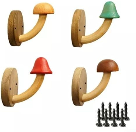 Zoegneer Holz-Pilz-Handtuchhaken, lustiger Pilz-Kleiderhaken, Massivholz, Garderobenhaken, Original-Holzaufhänger, Türrückseite, Aufbewahrungshaken