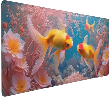 Tapis de Souris 80x40 cm Grand Tapis Souris XXL, Fantastique Poisson d'or Tapis de Souris Bureau Gamer, à Bords Cousus, Base en Caoutchouc Antidérapante, sous Main pour Clavier et Souris Decor E-723