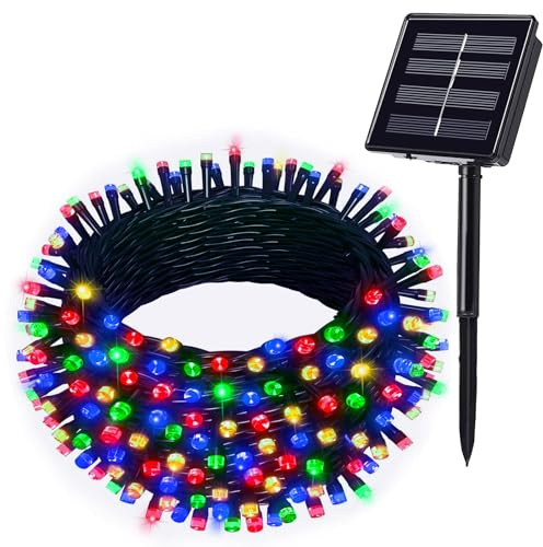 EASTERNSTAR Stringa di luci solari per esterni, 1,2 m, 100 LED, a energia solare, impermeabile, 8 modalità, multicolore, per alberi, patio, recinzione, festa di nozze, decorazione natalizia