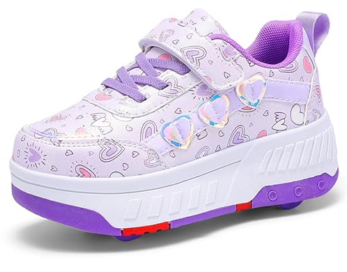 YongerYong Zapatos con Ruedas para niñas y niños, Zapatillas de Skateboard con Dos Ruedas, Patines Multiusos 2 en 1, Zapatillas Deportivas al Aire Libre con 4 Ruedas Retráctil