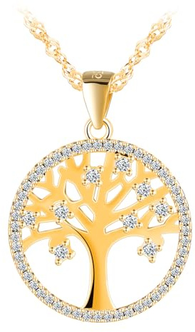 INFINIONLY Collana ciondolo di albero della vita in argento 925 da donna e ragazze collane albero creativa con zirconi gioielli di moda, Oro
