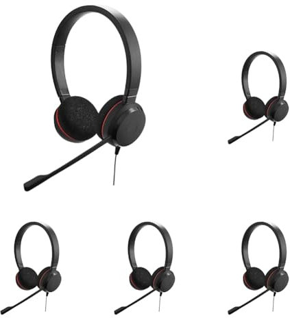 Jabra Evolve 20 UC Stereo Headset mit Mikrofon - Unified Communications Kopfhörer für VoIP Softphone mit passivem Noise-Cancelling - USB-Kabel mit Anrufsteuerung - Schwarz (Packung mit 5)