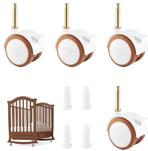 Jeu de 4 roulettes pivotantes pour meubles pour enfants, jeu de roulettes, roues en caoutchouc, roulettes pivotantes, avec axe de douille d'environ 7 mm, pour lit bébé, berceau avec roues, fonctionnem