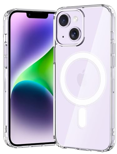 Gueche Funda para iPhone 14 Plus, compatible con MagSafe, protección militar, antiamarilleamiento, resistente a golpes magnéticamente - Transparente