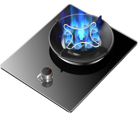 Plaque De Cuisson À Gaz 1 Feu, Plaque De Cuisson En Verre Noir Avec Supports En Fonte, Protection Anti-extinction, Convertible GN/GPL For Cuisine(NG)