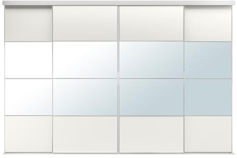 Mehamn/Auli/Skytta Combinaison de portes coulissantes, aluminium/verre miroir blanc, 351 x 240 cm