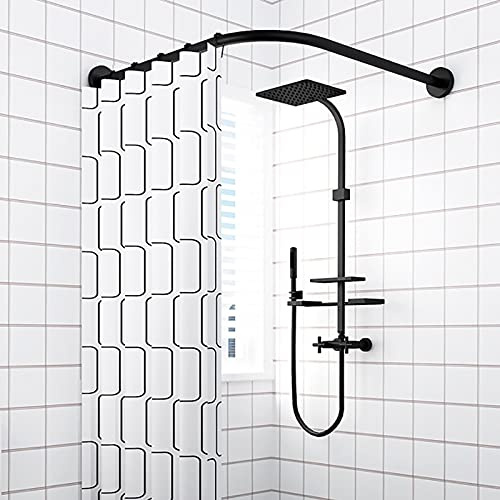 Barra de cortina de ducha curvada ajustable de acero inoxidable con ventosas, sin taladrar, se adapta a bañeras de esquina de 90-130 cm x 90-130 cm, fácil instalación, diseño que ahorra espacio