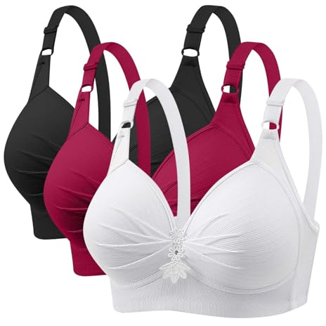 3 Pack Bras for Women Multipack Full Coverage Non Wired Push Up Everyday Bra No Underwire Bralets Ladies Wireless Wide Straps Bralettes Adjustable Comfort Underwear Padded Bra Plus Size